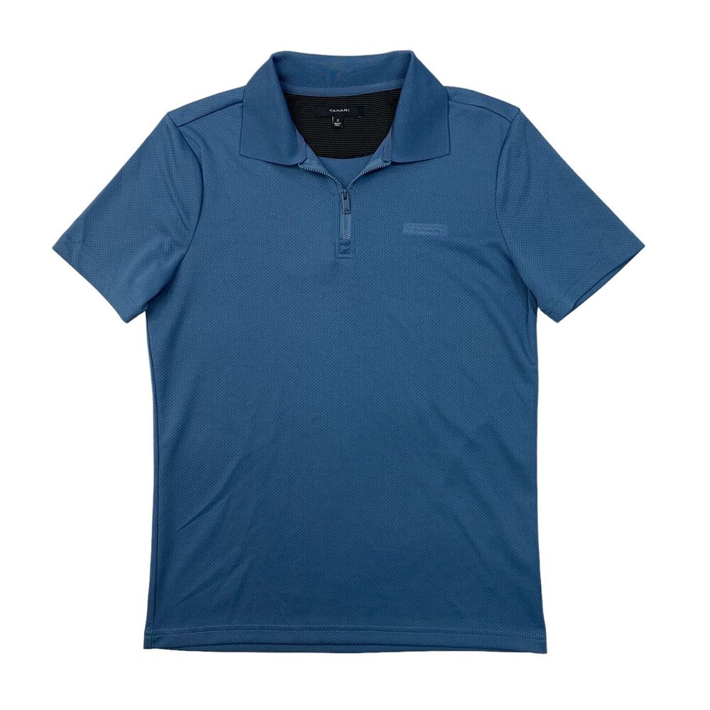 Tahari Polo Shirt Mens S Small Shark Zipper Detail Short Sleeve Performance Golf
